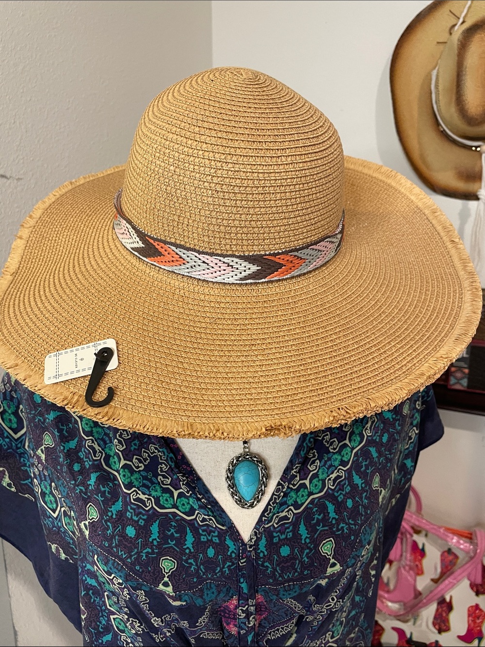 Women’s Boho Straw Sun Hat with Chevron Accent